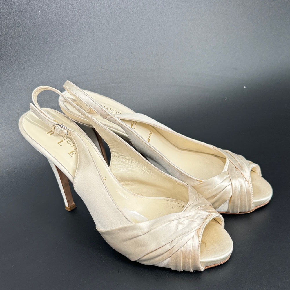 Something bleu Satin Peep-Toe Slingback Heels